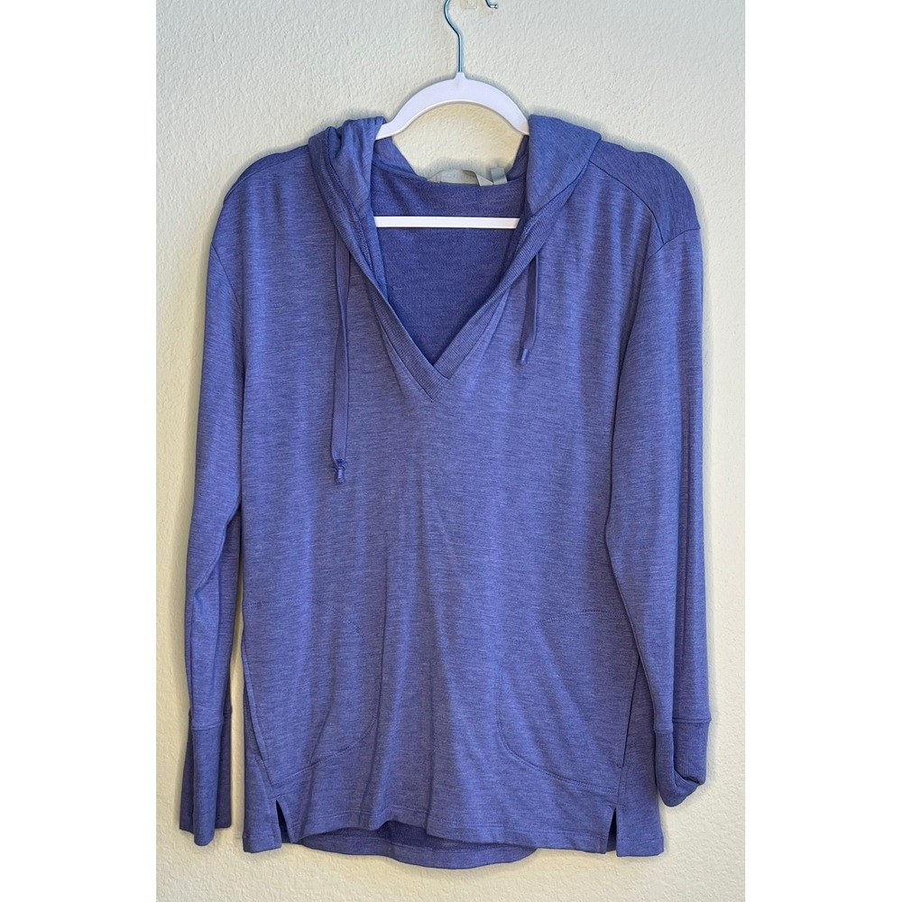 Athleta Purple V Neck Drawstring Long Sleeve Casual Hoodie Women's Medium Terry